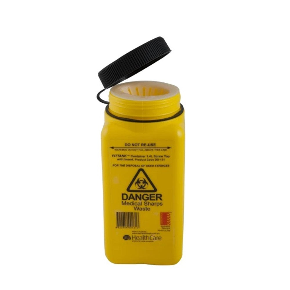 Bio-Hazard Collector Fittank Sharps Cont 1.4L Screw Lid