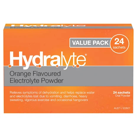 Hydralyte Orange Flavoured Electrolyte Powder 24 Sachets