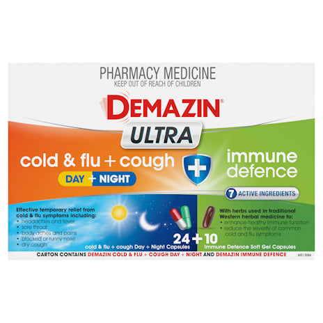 Demazin Day/Night Ultra Cough Cold & Flu + Immune Cap 34