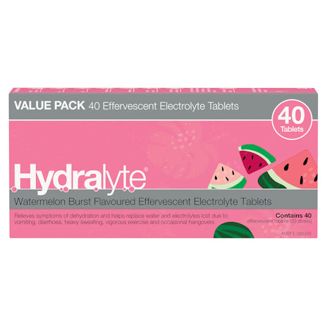 Hydralyte Electrolyte Water Melon Burst 40 Effervescent Tablets