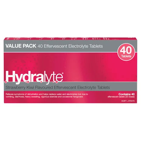 Hydralyte Strawberry Kiwi Flavoured Effervescent Electrolyte Tablet 40 pack