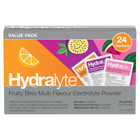 Hydralyte Electrolyte Powder Fruity Bliss Multi Flavours 24 Sachets